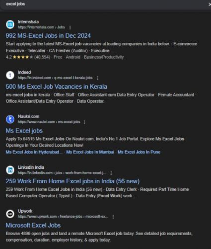 Microsoft Excel internship jobs in Kolkata